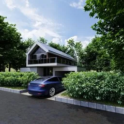 Modern Wood House Exterior Scene