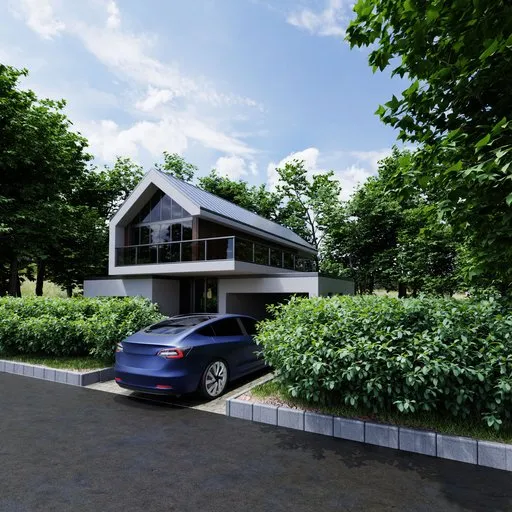 Modern Wood House Exterior Scene