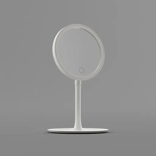 Modern 3D-rendered plastic mirror with stand and backlight for Blender artists and design visualization.
