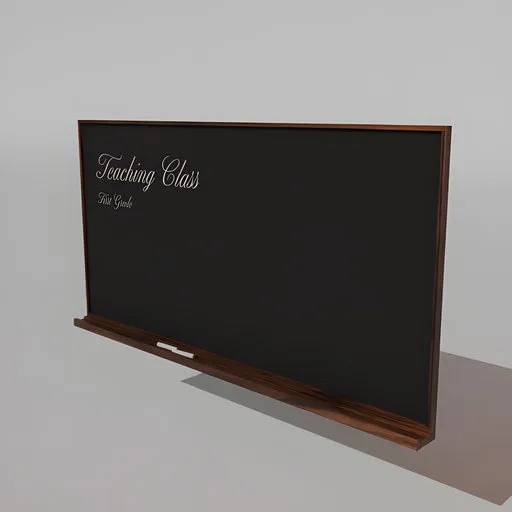 Realistic 3D model of a classroom blackboard with customizable text texture for Blender.