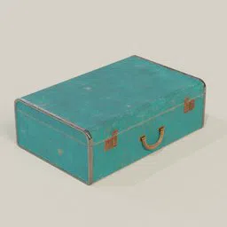 Vintage teal suitcase 3D model, detailed texture, ready for Blender render.
