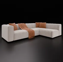Khaki ribcord fabric corner sofa 3D model with changeable color for Blender, realistic furniture visualization.