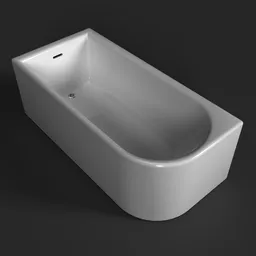 "Corner bathtub in white finish with accurate baroque details, rendered in ultra-realistic monochrome 3D model - ideal for Blender 3D. Simple and modern design fits any bathroom style. Single solid body and panel for extreme depth."