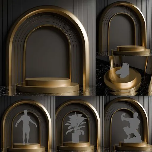 Elegant 3D mockup studio scene in Blender with pre-installed lighting and materials, showcasing model stands.