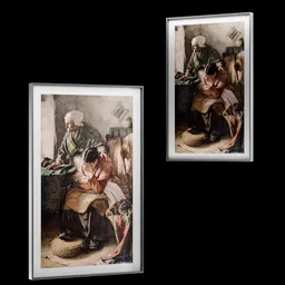 Detailed 3D model of a classic framed painting, showcasing a vintage scene, perfect for Blender 3D artists.