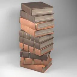 Detailed 3D stack of leather-bound books for Blender rendering, showcasing textures and realism.