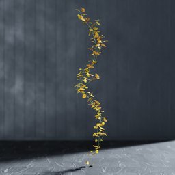 "Artificial garland Ginkgo yellow 3D model for Blender 3D. Create a stunning indoor nature scene with this realistic garland that features falling leaves and intricate twig details. Geometry nodes created using the Bagapie addon for easy editing and scaling."
