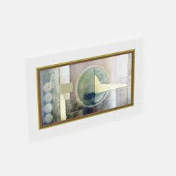 Realistic 3D model of an oil painting with ornate gold-trimmed frame, ideal for Blender rendering.