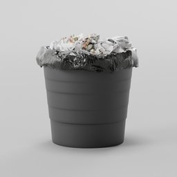 Detailed 3D model of a full office trash bin with crumpled papers, optimized for Blender 3D rendering.