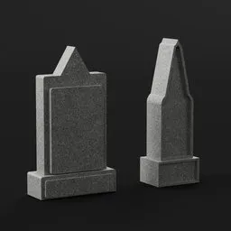 Low-poly 3D tombstone models with realistic textures suitable for game assets and animations.