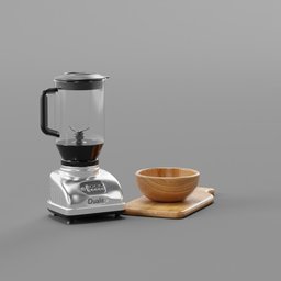 "Explore the kitchen appliance category with our Dualit Vortecs Blender 3D model in Blender 3D software. This model features sleek lines, a wooden cutting board, and a fruit bowl, making it perfect for making smoothies or crushing ice. Get the tough and lightweight blender with an ice crusher component for perfect summer beverages."
