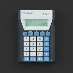 "Black textured 3D model of a basic calculator for Blender 3D with realistic proportions and fine design details. Perfect for industrial and exterior concepts, balancing equations, and calculating made easy."