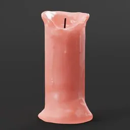 Realistic melted wax candle 3D model with customizable color for Blender rendering.