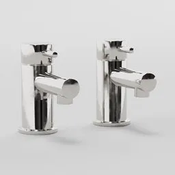 Modern chrome-plated 3D bath tap models with dual handles for Blender rendering.