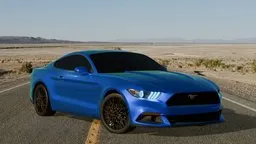 Detailed 3D model of a blue Ford Mustang, designed for Blender, showcasing exterior craftsmanship.
