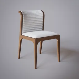 High-quality 3D model of a wooden dining chair with a white cushion for Blender rendering.