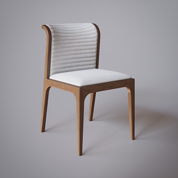 "Wooden dining chair - Eloa by BlenderKit. White seat and tonal topstitching with a Swedish design inspired by Toss Woollaston. Perfect for any dining room or kitchen setting."