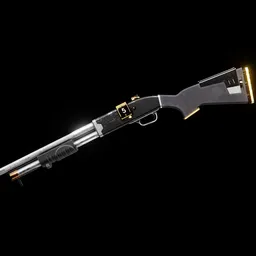 "Sci-fi shotgun 3D model with a yellow light and realistic skin color, designed for military sci-fi scenes in Blender 3D software. The ammo number is creatively displayed with a mix shader."