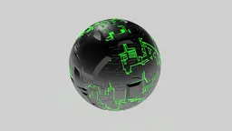 Procedural Sci-Fi Texture PBR material for Blender 3D with intricate green circuit patterns on a dark base.