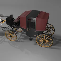 Detailed 1890 Rausch Landauer closed top carriage 3D model, Blender-ready, two-horse harness setup, without whip.