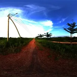 Sunny Rural Path with Power Lines HDRI