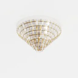 Detailed 3D model of a tiered chandelier with crystals and brass frame, compatible with Blender for realistic rendering.