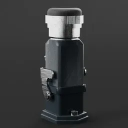 High-detail 3D render of an industrial cable connector with a robust metal locking mechanism, suitable for Blender projects.