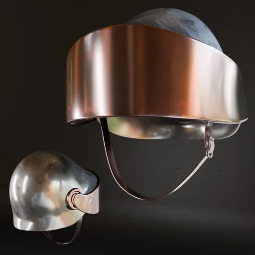 3D Blender model of a metallic MK Army Helmet 020, low poly, addable subdivision modifier, high-quality materials.