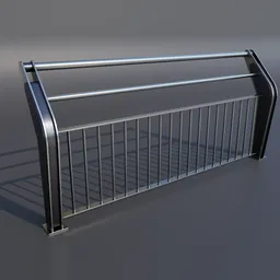 "Modular metal railing for transportation design. Two-meter long straight version with a sleek and modern design, inspired by Boleslaw Cybis and Feng Zhu. Easily customizable with a corner variant also available."