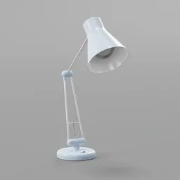 "Rigged Table Lamp in blue - a versatile 3D model for Blender 3D. Featuring an IK rig and suitable for studio desks, this used lamp adds character to your renders. Perfect for creating realistic lighting setups in animation and design projects."
