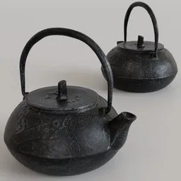 Detailed 3D model of Japanese cast iron teapot, perfect for Blender rendering and animation.