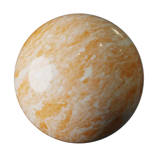 High-resolution PBR texture of orange and white swirling marble for 3D modeling and rendering in Blender and similar software.