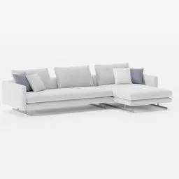 Modern 3D model of a minimalistic white sofa with pillows, compatible with Blender, ideal for interior design renderings.