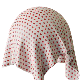 Red dotted PBR texture for 3D fabric render, seamless strawberry cloth design, ideal for Blender projects.