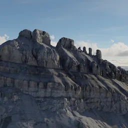 Realistic 3D low poly cliff model inspired by the Canadian Rockies for Blender rendering.