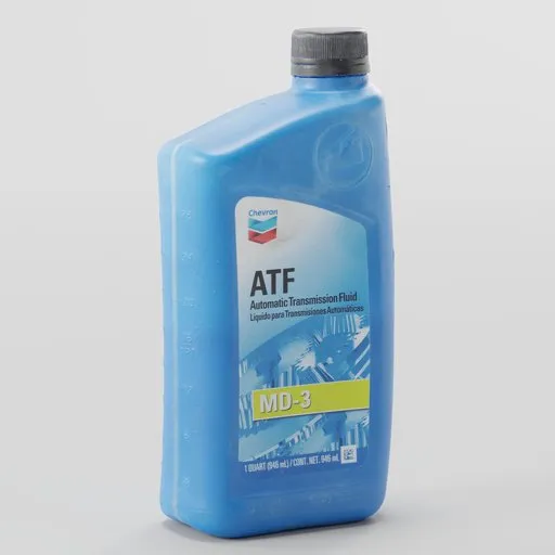 Detailed 3D model of a blue ATF transmission fluid bottle for Blender rendering and photogrammetry.