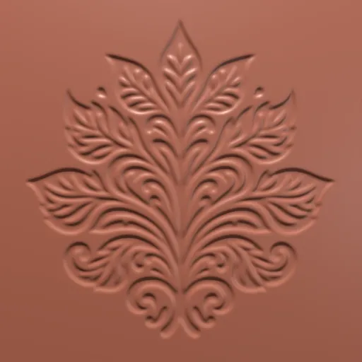 3D sculpting brush for Blender with detailed leaf filigree pattern for enhancing models with decorative elements.