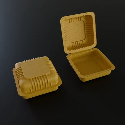 High-detail 3D render of a square plastic food container, optimized for Blender, ideal for industrial design visualizations.