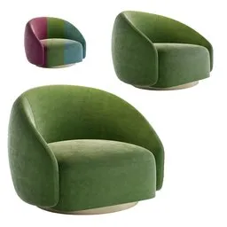 "Swivel Chair Brice by Eichholtz, a vibrant and stylish 3D furniture model for Blender 3D. With its unique green color and elegant design, this chair adds a touch of luxury to any virtual scene. Explore the meticulous details of this Autodesk 3D rendered chair, featuring a swivel function and a comfortable plush seat. Perfect for interior design projects or 3D visualization."