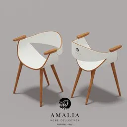 3D rendered white AVE dining chair with wooden legs, compatible with Blender software.