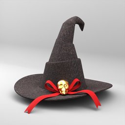 Black Witch Hat Ribbon Skull Ornament