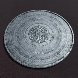 3D model of an aged Silver Coin with detailed ornamental design, made in Blender, zBrush, features 4K textures.