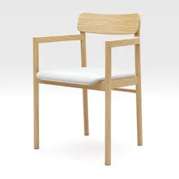 "Fredericia Post Chair: Cecilie Manz's wooden chair with armrests and upholstered fabric seat, in light Oak. Highly detailed 3D model for Blender 3D software."