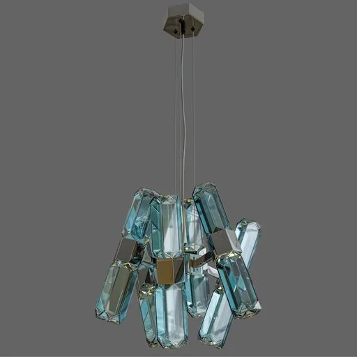 Detailed 3D-model of a cut-glass chandelier with sparkling effects suitable for Blender rendering and interior design.