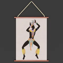 "Silhouette of an African man in a dancing pose - 3D model for Blender 3D. Wall hanging art featuring a dark-skinned man in motion, set against a simple wooden frame. Perfect for adding vibrancy and style to your interior decor."