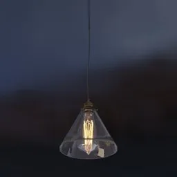 3D rendered pendant lamp with Edison bulb, showcasing detailed glass texture and filament, ideal for Blender realistic lighting design.
