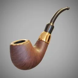 "Mr.Brog Pipe - photorealistic 3D model for Blender 3D, featuring a gold rimmed tobacco pipe with black handle inspired by Richard Rockwell. Refined design and smooth rendering with depth map and caustics for high grain detail. Perfect for clothing and accessories category."