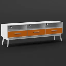Modern white and orange sideboard 3D model with sleek design for Blender rendering, perfect for interior visualization.