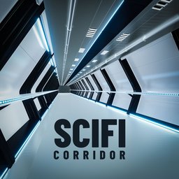 Detailed low-poly 3D Sci-Fi corridor model in Blender, symmetrical design with LED lighting textures.