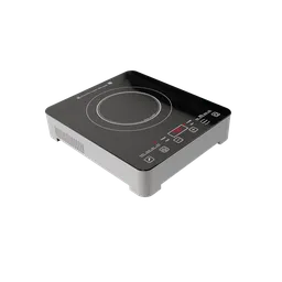 "Black and white induction cooker for restaurant and bar scenes, modeled in Blender 3D. Product render with one point lighting and red shift rendering. Perfect for Japanese fusion cuisine and small gadget setups."